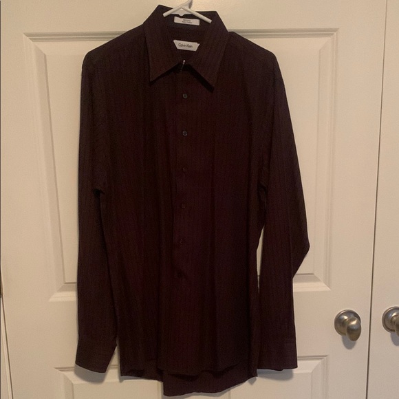 Men’s Calvin Klein Burgundy w/Stripe Button-down Shirt 15-1/2, 34/35 - Picture 4 of 11